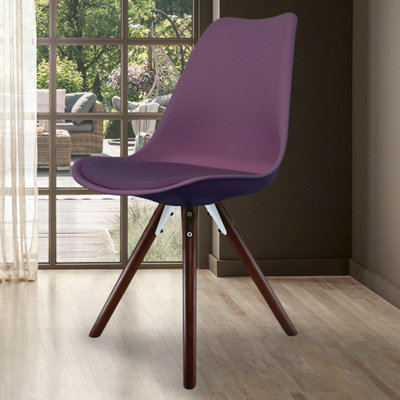 Soho  Aubergine Plastic Dining Chair with Pyramid Dark Wood Legs