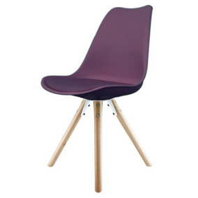 Soho Aubergine Plastic Dining Chair with Pyramid Light Wood Legs