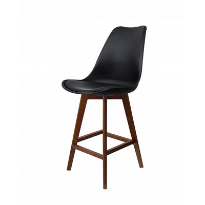 Soho Black Plastic Bar Stool with Dark Wood Legs