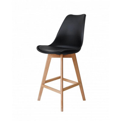 Soho Black Plastic Bar Stool with Light Wood Legs