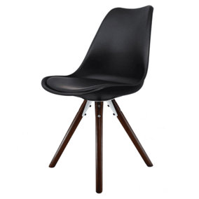 Soho Black Plastic Dining Chair with Pyramid Dark Wood Legs