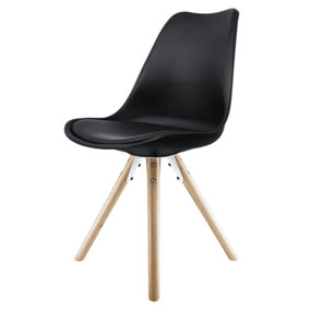 Soho Black Plastic Dining Chair with Pyramid Light Wood Legs