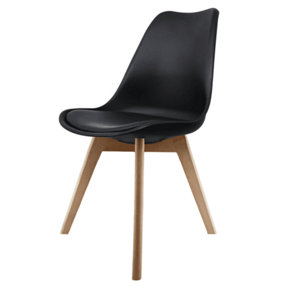 Soho Black Plastic Dining Chair with Squared Light Wood Legs