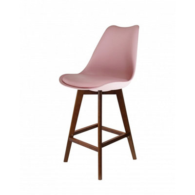 Soho Blush Pink Plastic Bar Stool with Dark Wood Legs