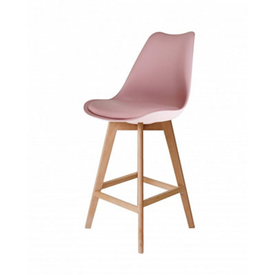 Soho Blush Pink Plastic Bar Stool with Light Wood Legs