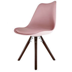 Soho Blush Pink Plastic Dining Chair with Pyramid Dark Wood Legs