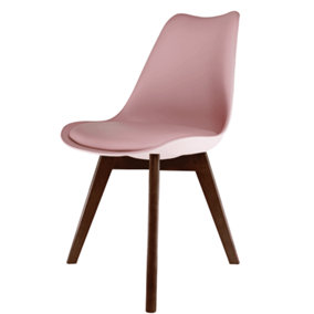 Soho Blush Pink Plastic Dining Chair with Squared Dark Wood Legs