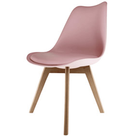 Soho Blush Pink Plastic Dining Chair with Squared Light Wood Legs