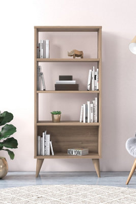 Soho Bookcase Free Standing Storage Shelf, 54 x 25 x 121 cm 4 Tier Display Shelves, Bookshelf, Open Cabinet, Oak