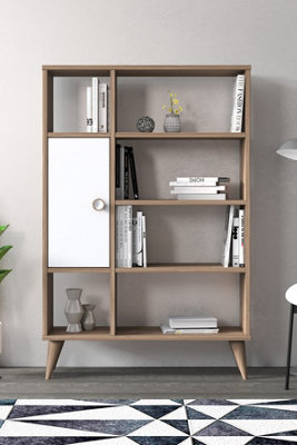 Soho Bookcase Free Standing Storage Shelf, 80 x 25 x 121 cm 7 Compartments Display Shelves, Bookshelf, Open Cabinet, Oak