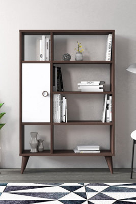 Soho Bookcase Free Standing Storage Shelf, 80 x 25 x 121 cm 7 Compartments Display Shelves, Bookshelf, Open Cabinet, Walnut