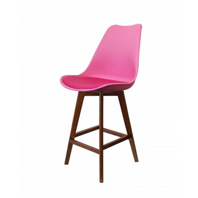 Soho Bright Pink Plastic Bar Stool with Dark Wood Legs