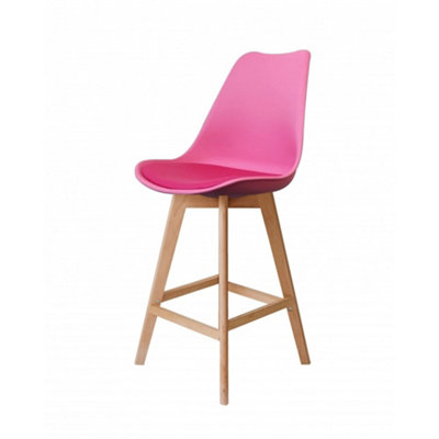 Soho Bright Pink Plastic Bar Stool with Light Wood Legs