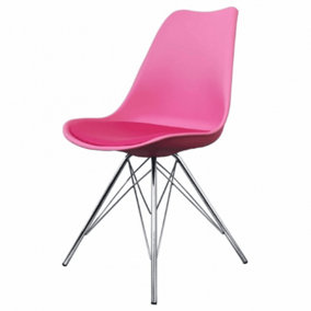 Soho Bright Pink Plastic Dining Chair with Chrome Metal Legs