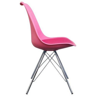 Soho Bright Pink Plastic Dining Chair with Chrome Metal Legs