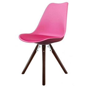 Soho Bright Pink Plastic Dining Chair with Pyramid Dark Wood Legs