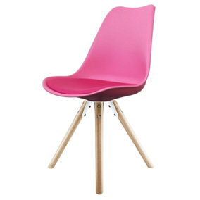 Soho Bright Pink Plastic Dining Chair with Pyramid Light Wood Legs