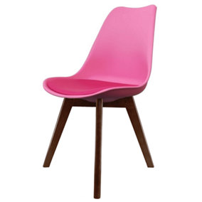 Soho Bright Pink Plastic Dining Chair with Squared Dark Wood Legs