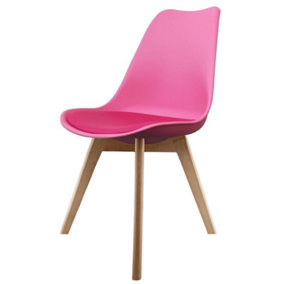 Soho Bright Pink Plastic Dining Chair with Squared Light Wood Legs