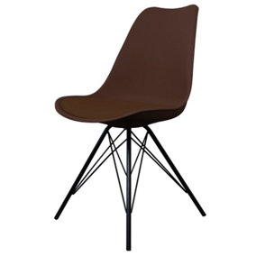 Soho Chocolate Brown Plastic Dining Chair with Black Metal Legs