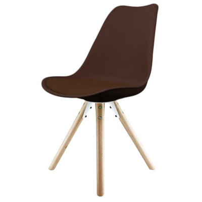 Soho Chocolate Plastic Dining Chair with Pyramid Light Wood Legs