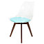 Soho Clear and Aqua Plastic Dining Chair with Squared Dark Wood Legs