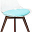 Soho Clear and Aqua Plastic Dining Chair with Squared Dark Wood Legs