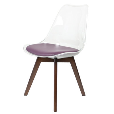 Soho Clear and Aubergine Plastic Dining Chair with Squared Dark Wood Legs