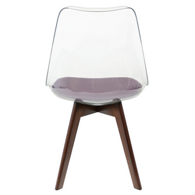 Soho Clear and Aubergine Plastic Dining Chair with Squared Dark Wood Legs