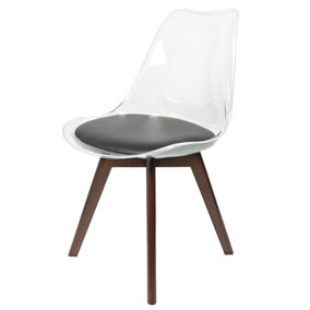 Soho Clear and Black Plastic Dining Chair with Squared Dark Wood Legs