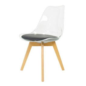 Soho Clear and Black Plastic Dining Chair with Squared Light Wood Legs