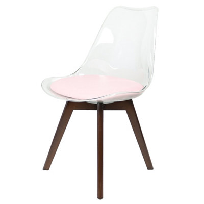 Soho Clear and Blush Pink Plastic Dining Chair with Squared Dark Wood Legs