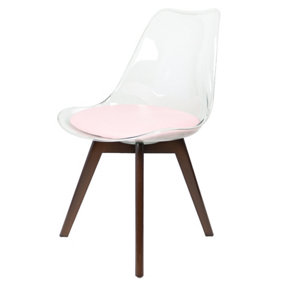 Soho Clear and Blush Pink Plastic Dining Chair with Squared Dark Wood Legs