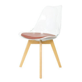 Soho Clear and Chocolate Plastic Dining Chair with Squared Light Wood Legs