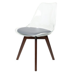 Soho Clear and Dark Grey Plastic Dining Chair with Squared Dark Wood Legs