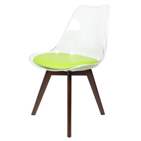 Soho Clear and Green Plastic Dining Chair with Squared Dark Wood Legs