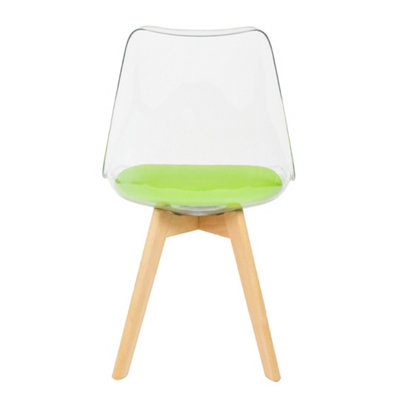 Soho Clear and Green Plastic Dining Chair with Squared Light Wood Legs