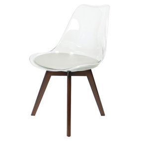 Soho Clear and Light Grey Plastic Dining Chair with Squared Dark Wood Legs