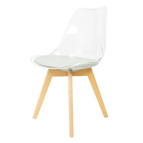 Soho Clear and Light Grey Plastic Dining Chair with Squared Light Wood Legs