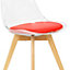 Soho Clear and Red Plastic Dining Chair with Squared Light Wood Legs