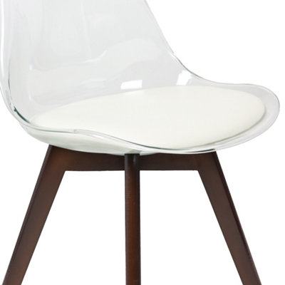 Soho Clear and Vanilla Plastic Dining Chair with Squared Dark Wood Legs