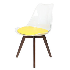 Soho Clear and Yellow Plastic Dining Chair with Squared Dark Wood Legs