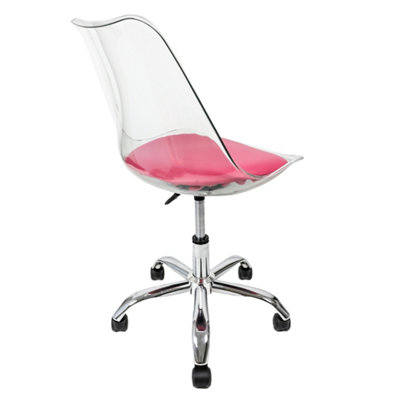 Soho Clear Plastic Dining Chair with Swivel Base Bright Pink