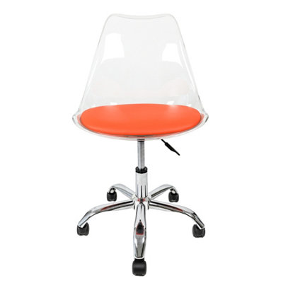 Soho Clear Plastic Dining Chair with Swivel Base Orange
