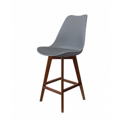 Soho Dark Grey Plastic Bar Stool with Dark Wood Legs