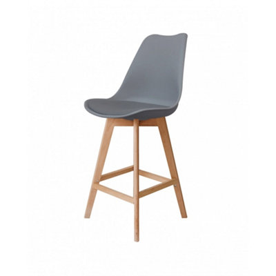 Soho Dark Grey Plastic Bar Stool with Light Wood Legs