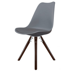 Soho Dark Grey Plastic Dining Chair with Pyramid Dark Wood Legs