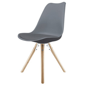 Soho Dark Grey Plastic Dining Chair with Pyramid Light Wood Legs