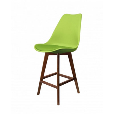 Soho Green Plastic Bar Stool with Dark Wood Legs