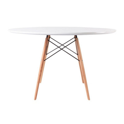 Soho Large White Circular Dining Table with Beech Wood Legs